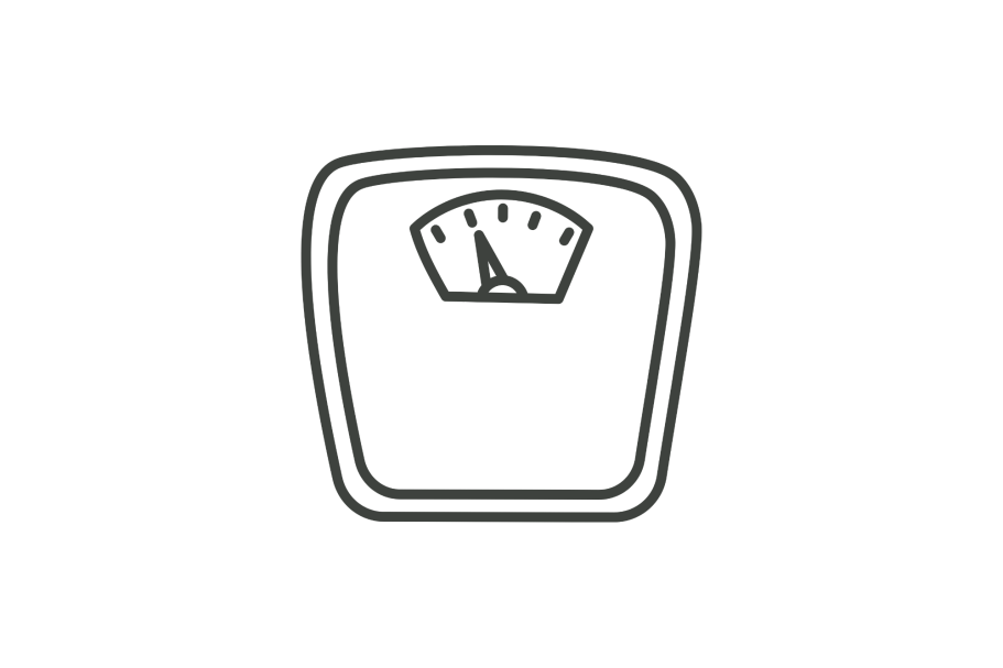 Gewichtsanzeiger mit einer skalierten Anzeige in minimalistischer Darstellung.